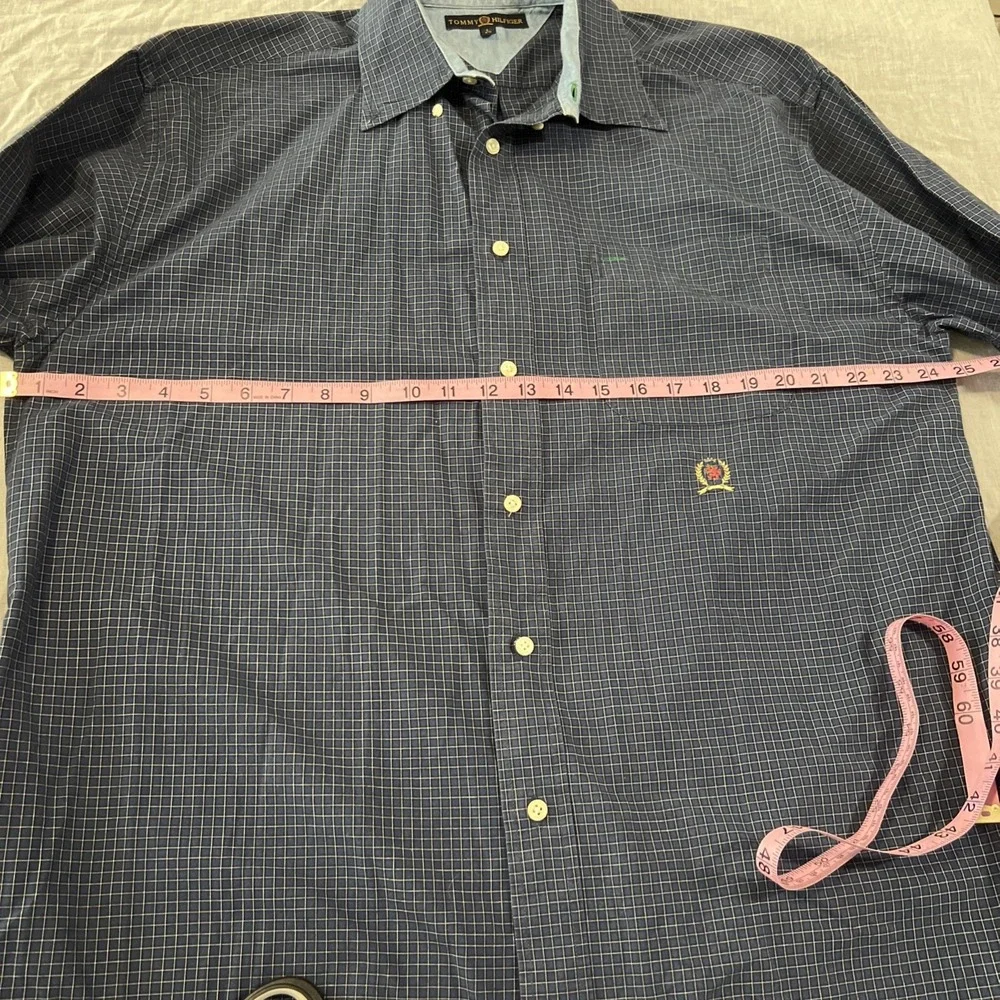 Tommy Hilfiger Long Sleeve Men's Large L Shirt Blue Plaid Button Up Shirt‎